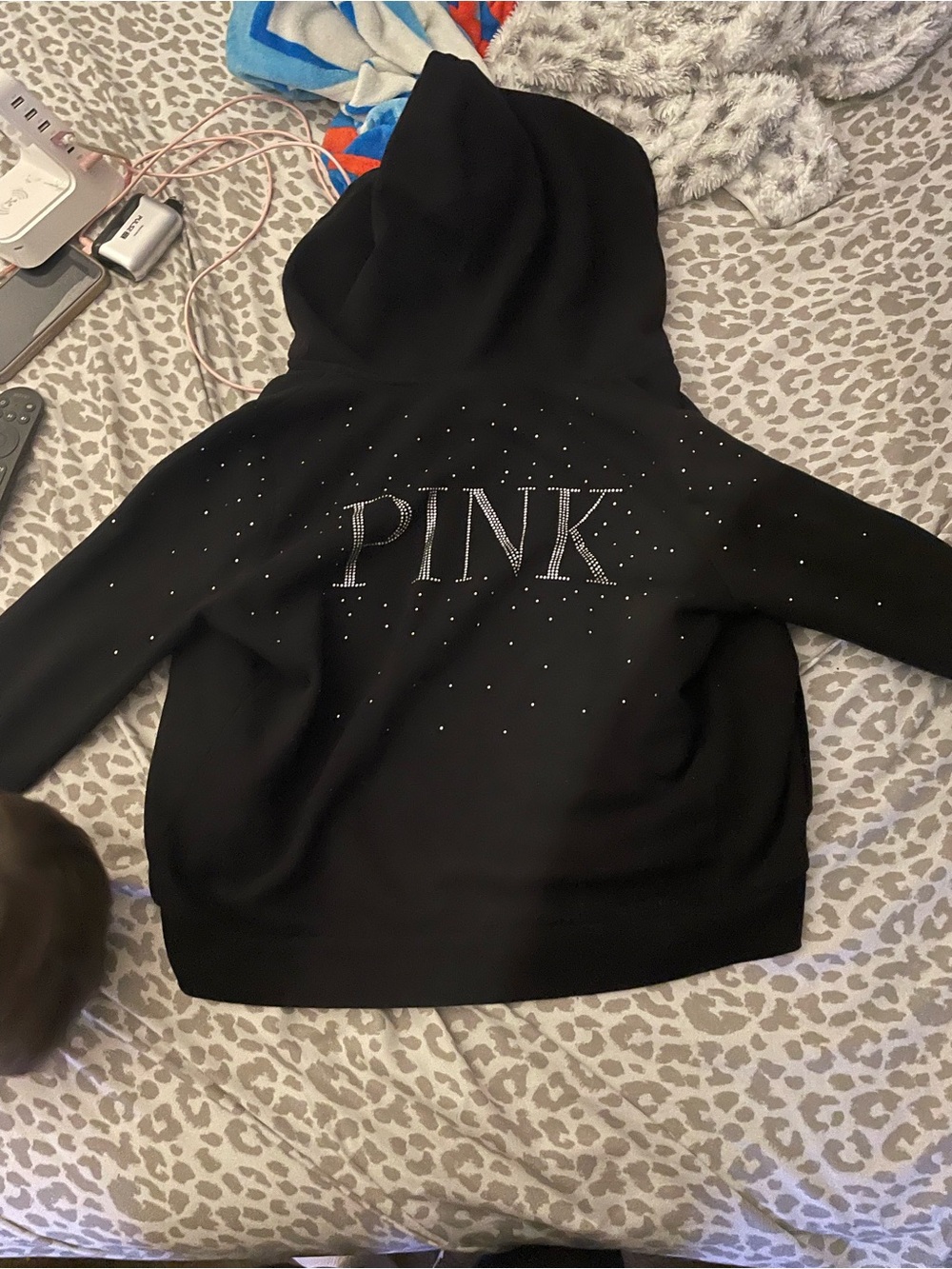 PINK Victoria's Secret Black Rhinestone Hoodie Jacket